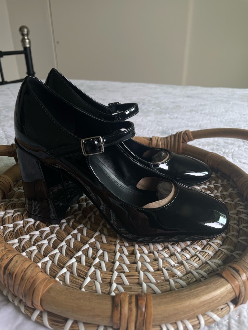 Marc Fisher Black Patent Mary Jane Block Heel Pumps